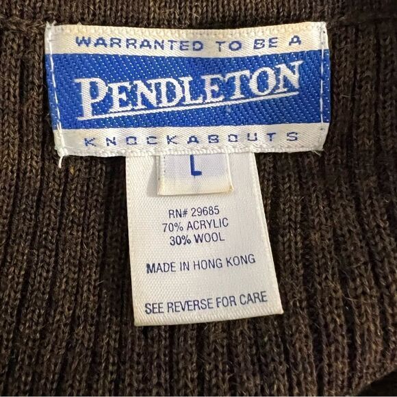 Vintage Pendleton Brown Ribbed Knit Half Zip Front Sweater -- L - Picture 9 of 10